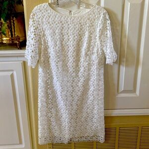 Tahari white lace daisies sheath midi dress NWOT pristine condition